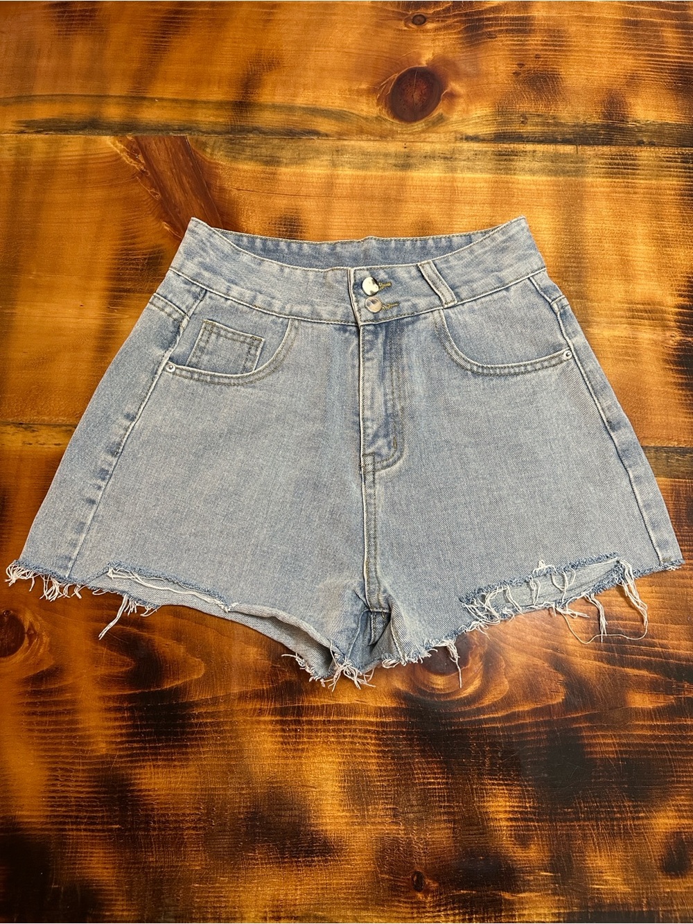 High-Rise Light Blue Denim Cutoff Shorts